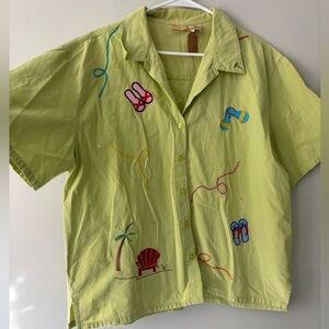 Vintage Grandmacore Embroidered Vacation Cottagecore Short Sleeve shirt Size XL